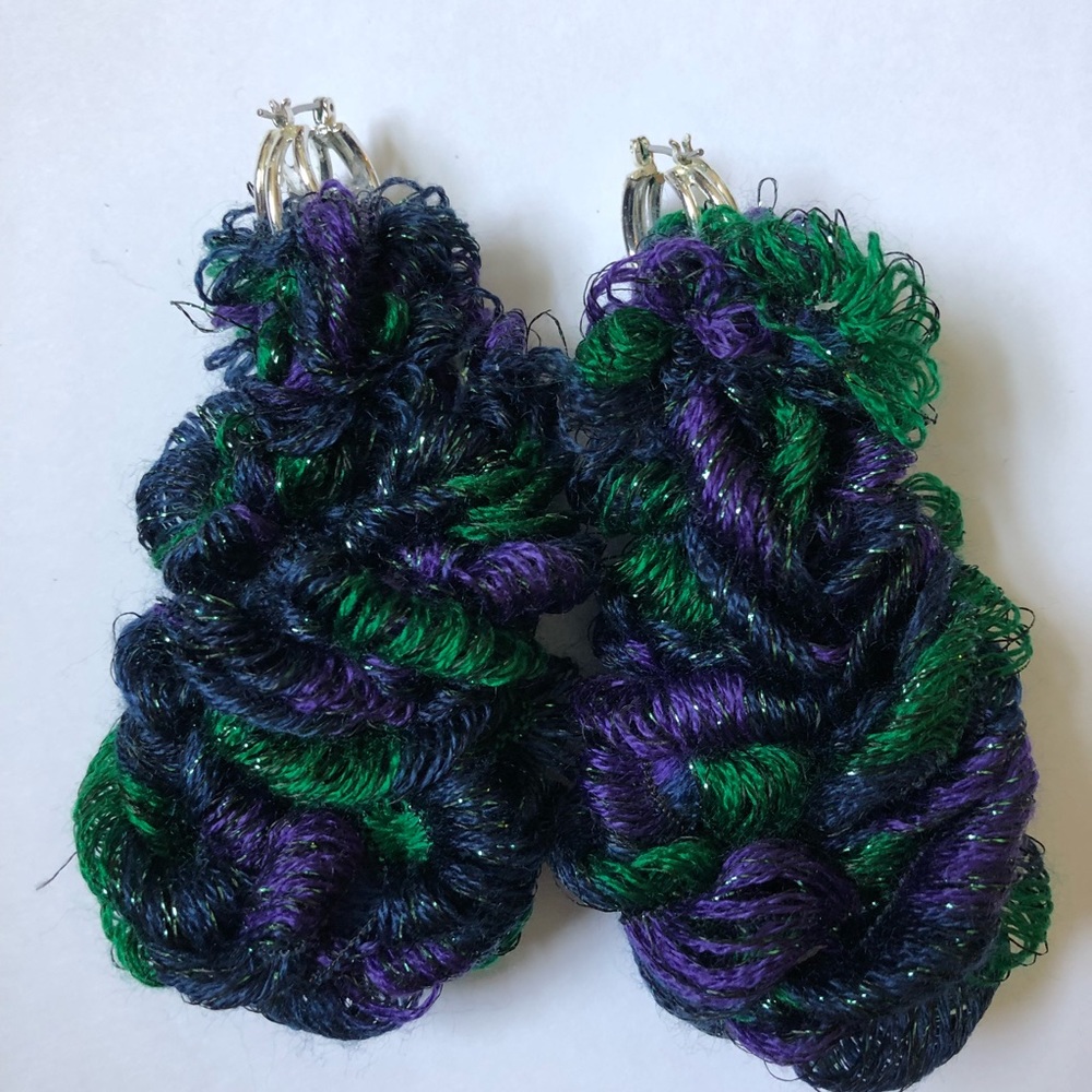 Handmade Upcycled Green Purple Statement Earrings - Picture 3 of 5